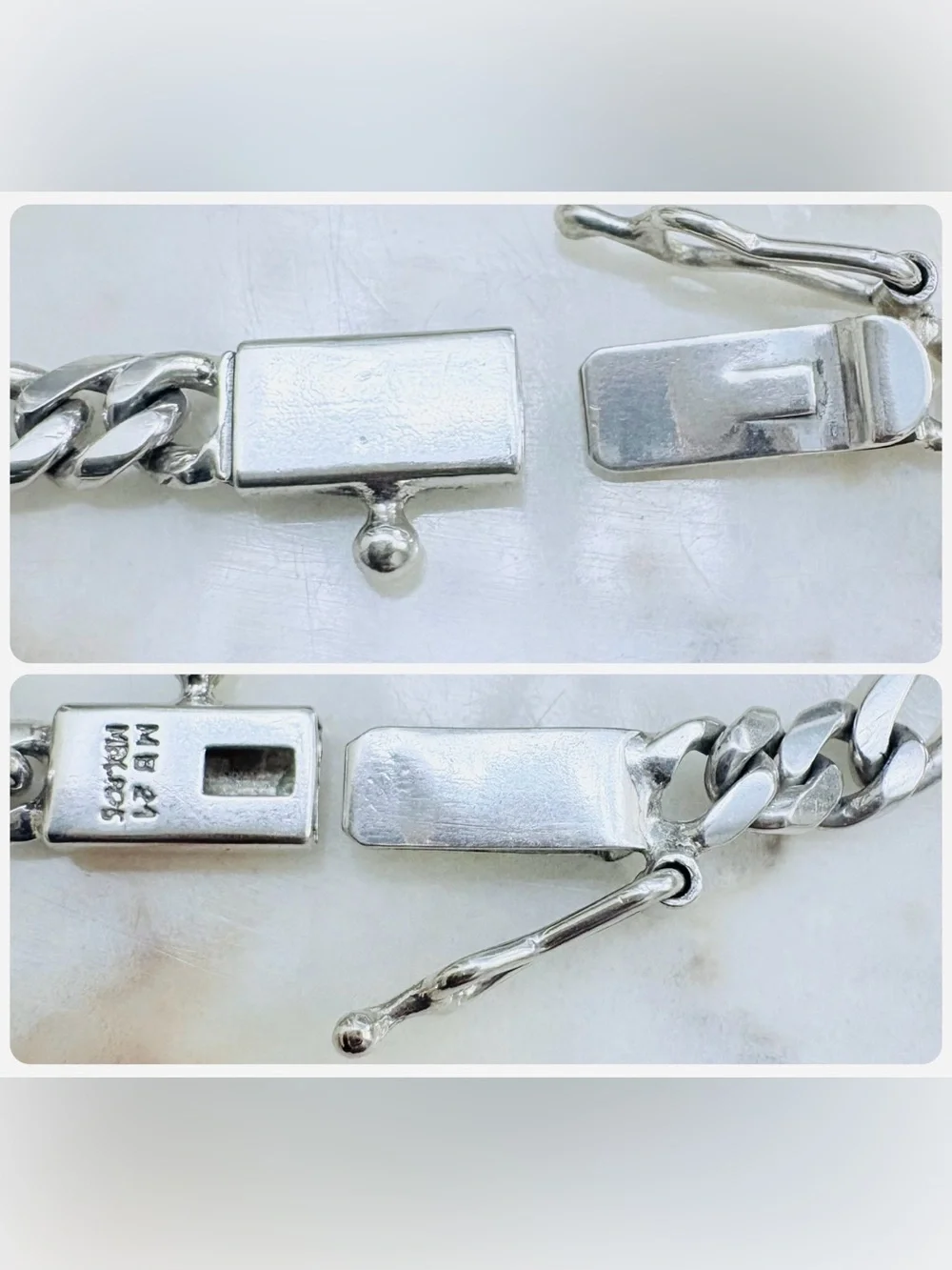 925 Sterling Silver Vintage Mexico Signed Figaro Link Bracelet 8.75 A+ Unisex